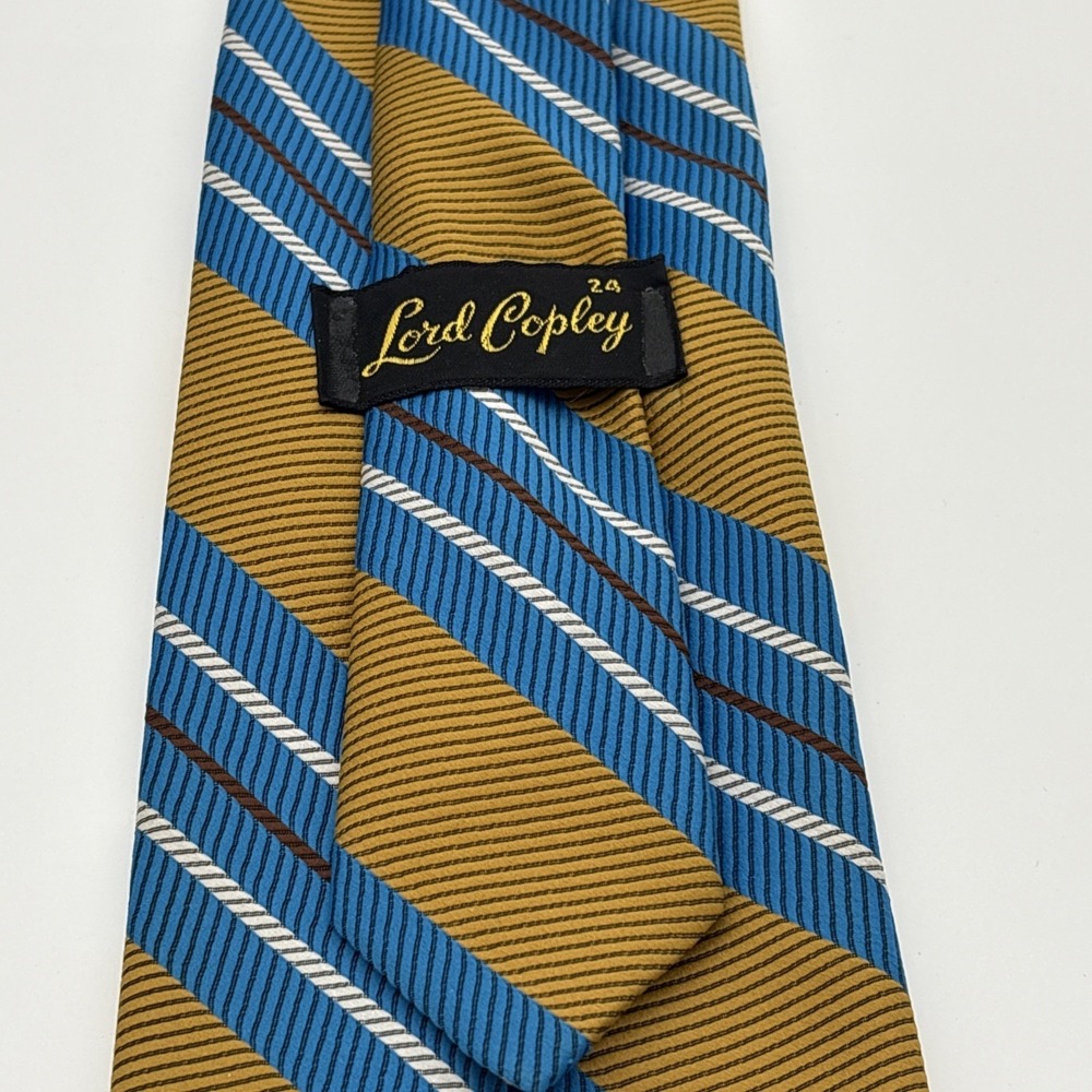 Vintage 70s Lord Copley Striped Tie Turquois Blue Gold Retro Regimental - Picture 2 of 3